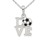 Sterling Silver LOVE Soccer Ball Charm Pendant Necklace with Chain